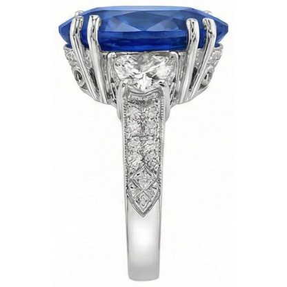 3 Carats Oval Sri Lanka Blue Sapphire Natural Earth Mined Diamonds Anniversary Ring
