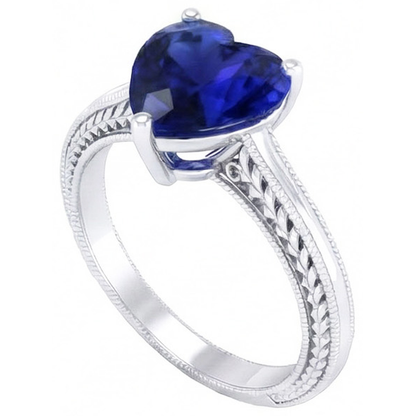 Natural Real ( Not Lab Grown )  3 Carats Solitaire Ceylon Blue Sapphire Ring Antique Style White Gold