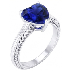 Natural Real ( Not Lab Grown )  3 Carats Solitaire Ceylon Blue Sapphire Ring Antique Style White Gold