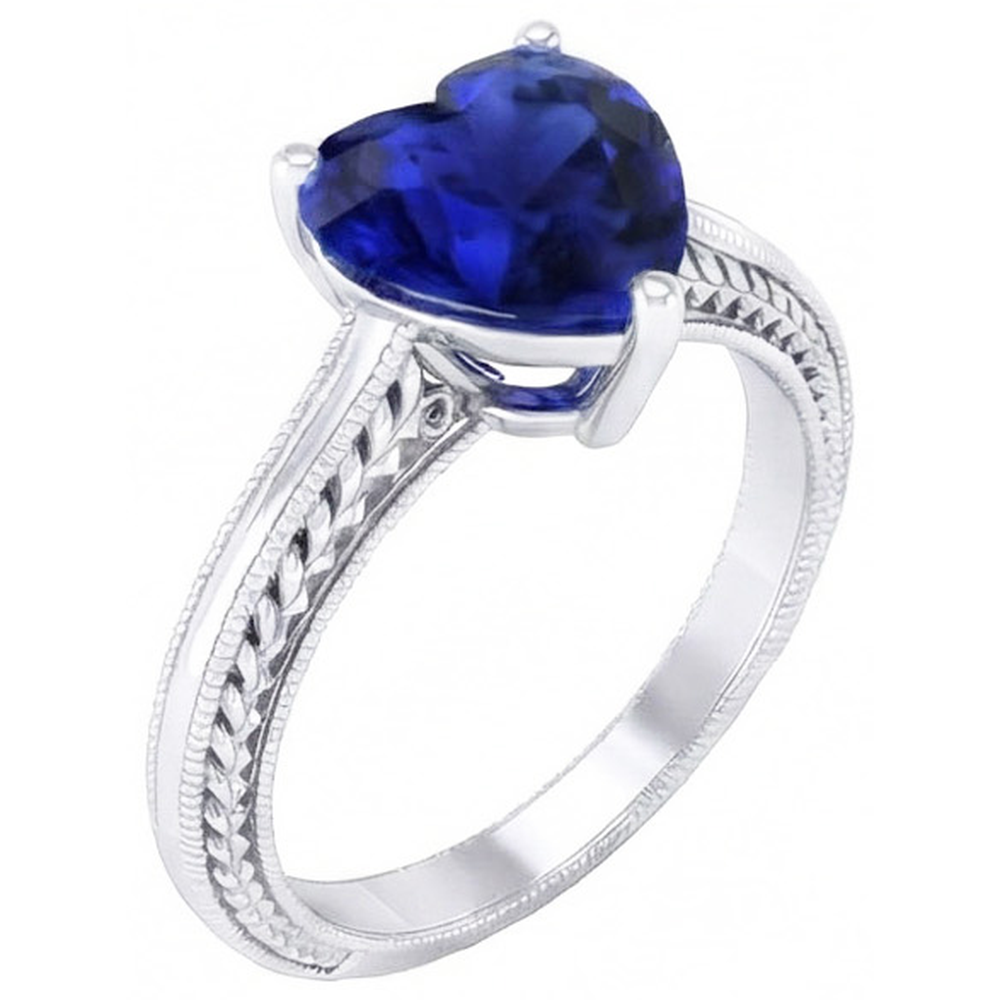 Natural Real ( Not Lab Grown )  3 Carats Solitaire Ceylon Blue Sapphire Ring Antique Style White Gold