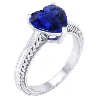 Natural Real ( Not Lab Grown )  3 Carats Solitaire Ceylon Blue Sapphire Ring Antique Style White Gold