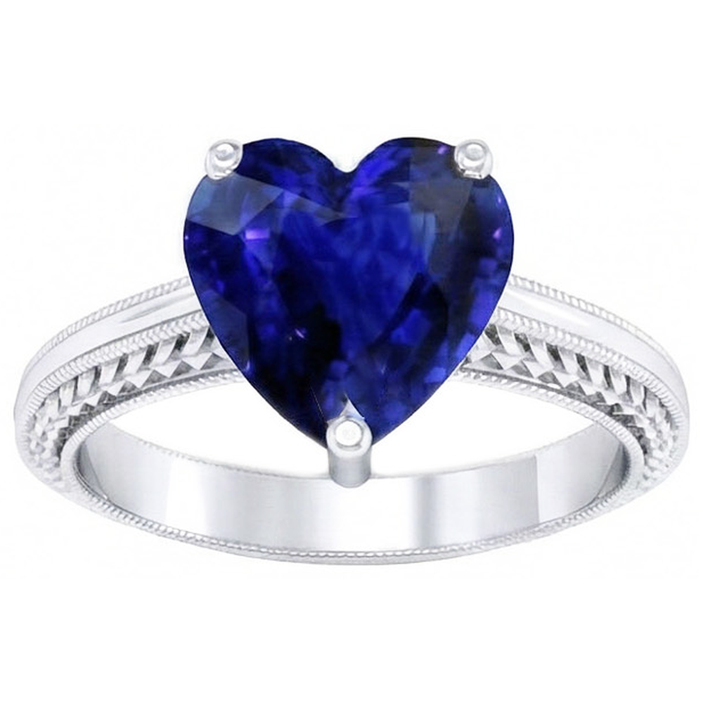 Natural Real ( Not Lab Grown )  3 Carats Solitaire Ceylon Blue Sapphire Ring Antique Style White Gold