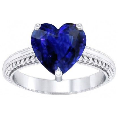 Natural Real ( Not Lab Grown )  3 Carats Solitaire Ceylon Blue Sapphire Ring Antique Style White Gold