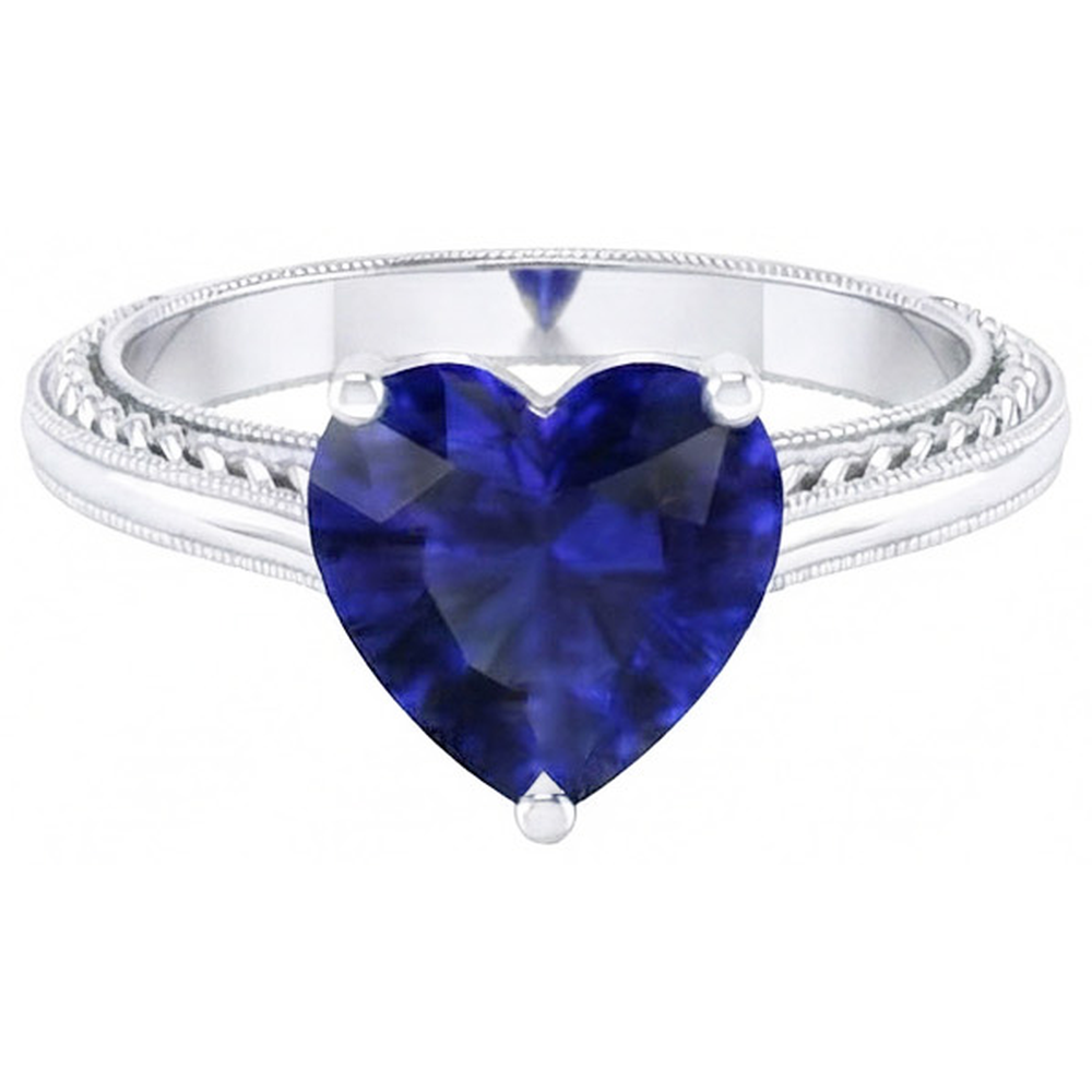 Natural Real ( Not Lab Grown )  3 Carats Solitaire Ceylon Blue Sapphire Ring Antique Style White Gold
