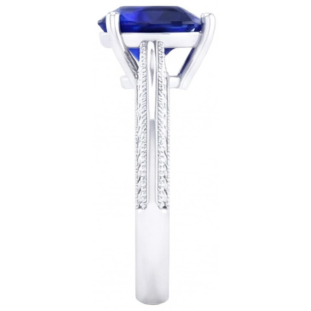 Natural Real ( Not Lab Grown )  3 Carats Solitaire Ceylon Blue Sapphire Ring Antique Style White Gold