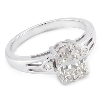 3 Carats Solitaire Oval Mined Natural Real Diamond ( Not Lab Grown ) Old Cut Prong Set Ring