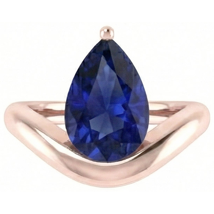 Natural Real ( Not Lab Grown )  3 Carats Solitaire Pear Ceylon Sapphire Ring Women's Gemstone Jewelry