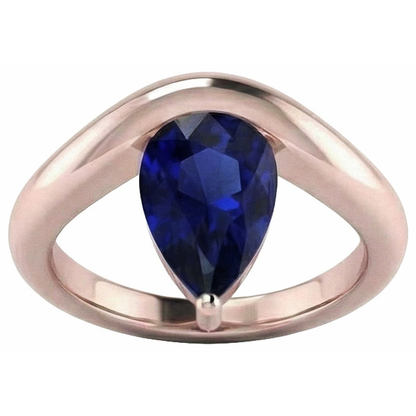 Natural Real ( Not Lab Grown )  3 Carats Solitaire Pear Ceylon Sapphire Ring Women's Gemstone Jewelry