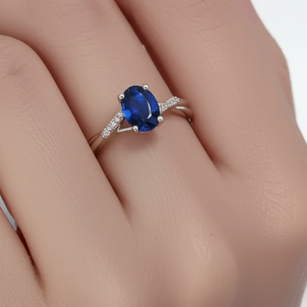 3 Carats Sri Lanka Blue Sapphire Natural Earth Mined Diamond Wedding Ring White Gold 14K