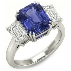 3 Carats Three Stone Emerald Natural Earth Mined Diamond & Radiant Shape Sapphire Ring