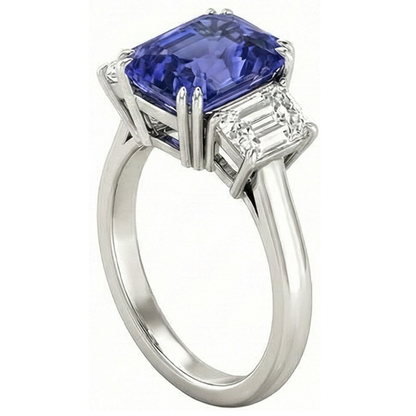3 Carats Three Stone Emerald Natural Earth Mined Diamond & Radiant Shape Sapphire Ring