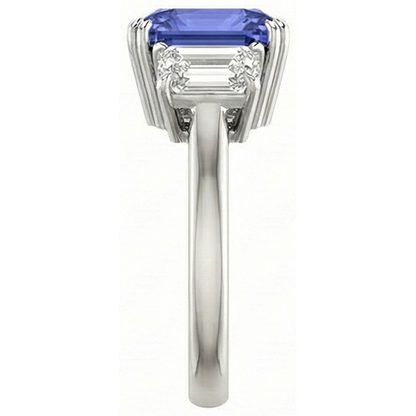 3 Carats Three Stone Emerald Natural Earth Mined Diamond & Radiant Shape Sapphire Ring