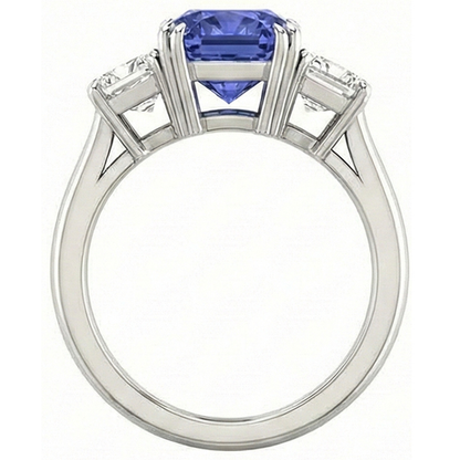 3 Carats Three Stone Emerald Natural Earth Mined Diamond & Radiant Shape Sapphire Ring
