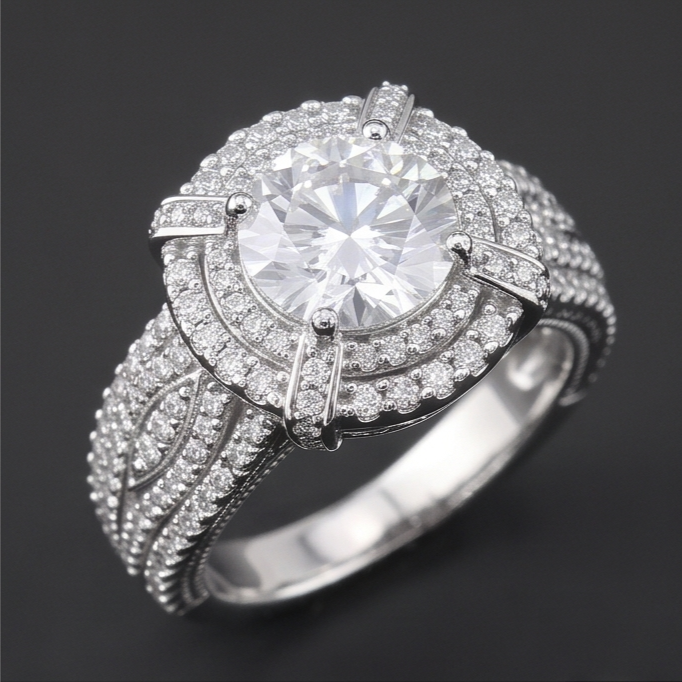 3 Carats Vintage Look Anniversary Ring Round Natural Earth Mined Diamond White Gold 14K