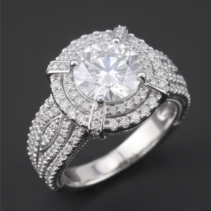3 Carats Vintage Look Anniversary Ring Round Natural Earth Mined Diamond White Gold 14K