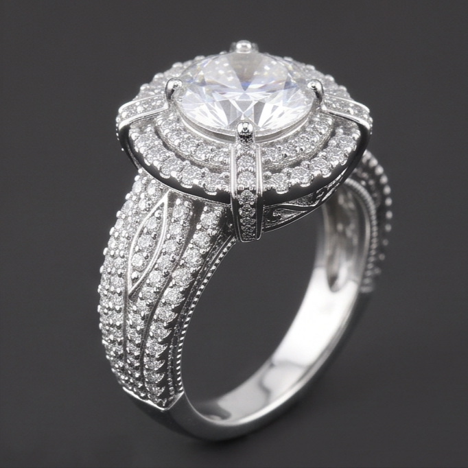 3 Carats Vintage Look Anniversary Ring Round Natural Earth Mined Diamond White Gold 14K