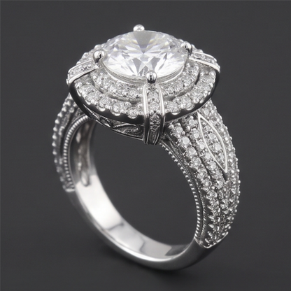 3 Carats Vintage Look Anniversary Ring Round Natural Earth Mined Diamond White Gold 14K