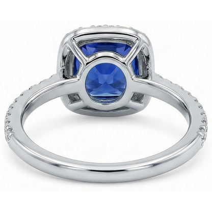 3 Ct Ceylon Sapphire Halo Natural Earth Mined Diamond Wedding Ring Solid White Gold 14K