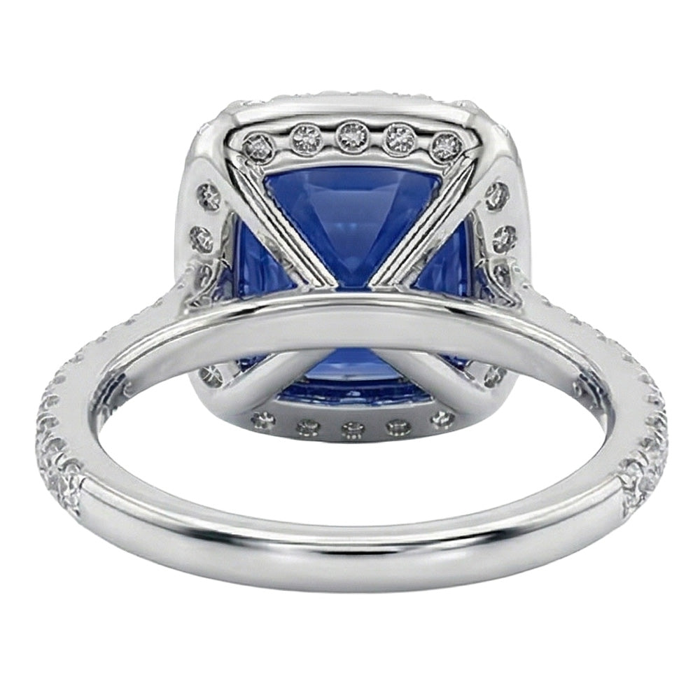 3 Ct Cushion Sri Lanka Blue Sapphire And Halo Natural Earth Mined Diamond Ring