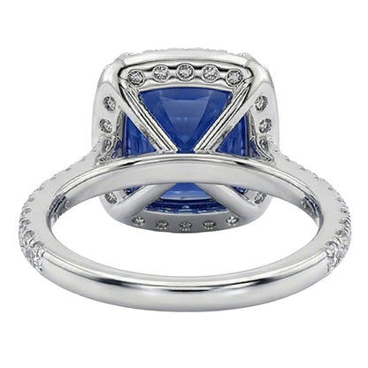3 Ct Cushion Sri Lanka Blue Sapphire And Halo Natural Earth Mined Diamond Ring