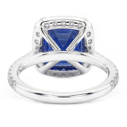 3 Ct Cushion Sri Lanka Blue Sapphire And Halo Natural Earth Mined Diamond Ring