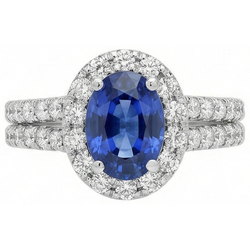 3 Ct Oval Blue Sapphire And Round Natural Earth Mined Diamonds Ring White Gold 14K