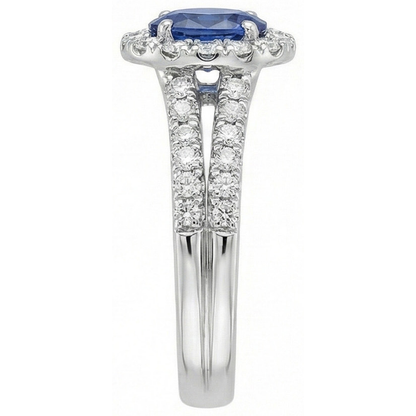 3 Ct Oval Blue Sapphire And Round Natural Earth Mined Diamonds Ring White Gold 14K