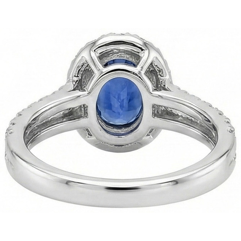 3 Ct Oval Blue Sapphire And Round Natural Earth Mined Diamonds Ring White Gold 14K