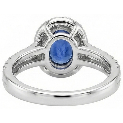 3 Ct Oval Blue Sapphire And Round Natural Earth Mined Diamonds Ring White Gold 14K