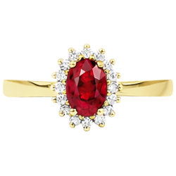 3 Ct Oval Cut Red Ruby And Round Natural Earth Mined Diamond Ring Yellow Gold Jewelry