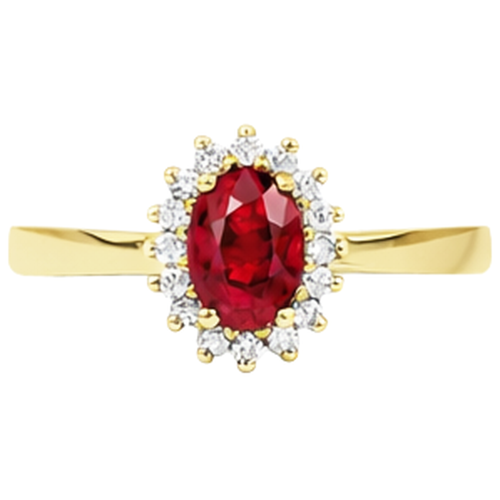 3 Ct Oval Cut Red Ruby And Round Natural Earth Mined Diamond Ring Yellow Gold Jewelry