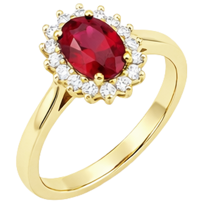 3 Ct Oval Cut Red Ruby And Round Natural Earth Mined Diamond Ring Yellow Gold Jewelry