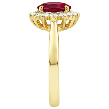 3 Ct Oval Cut Red Ruby And Round Natural Earth Mined Diamond Ring Yellow Gold Jewelry