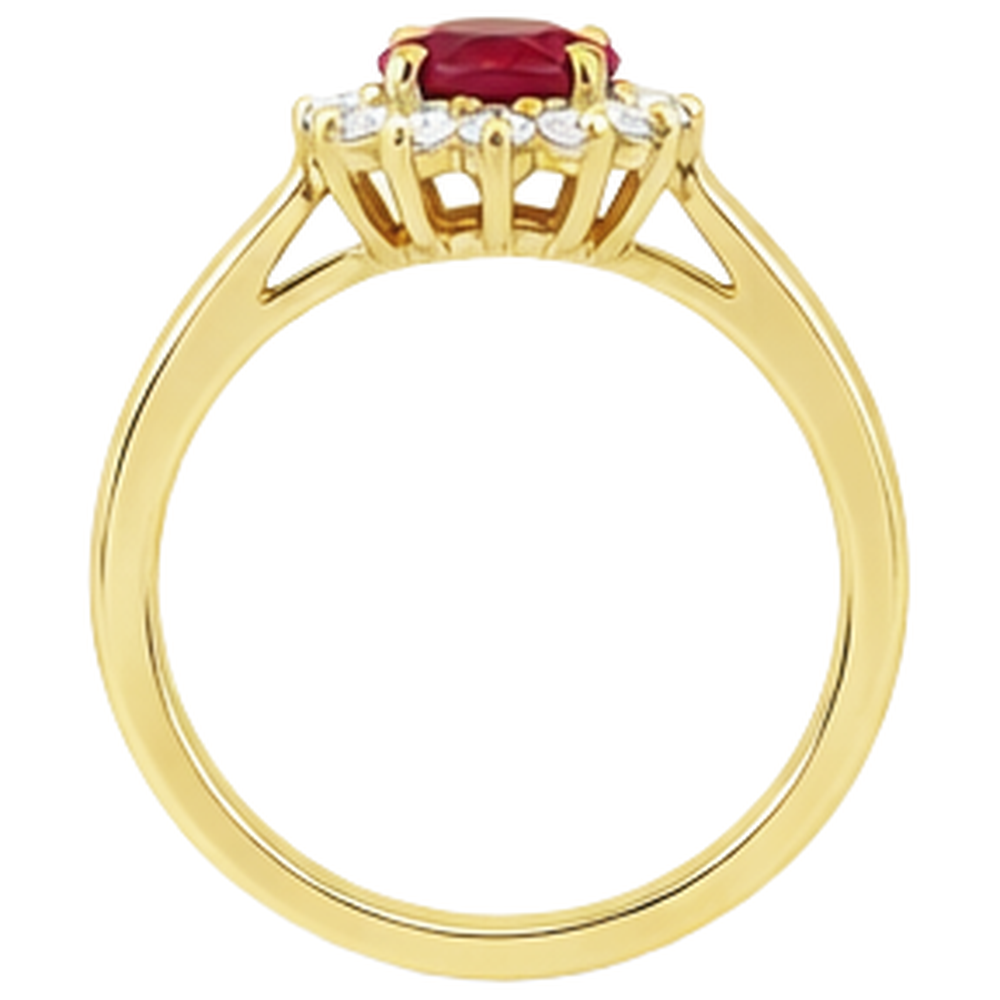 3 Ct Oval Cut Red Ruby And Round Natural Earth Mined Diamond Ring Yellow Gold Jewelry