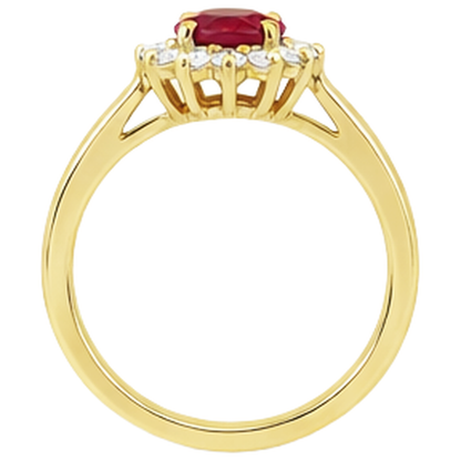 3 Ct Oval Cut Red Ruby And Round Natural Earth Mined Diamond Ring Yellow Gold Jewelry