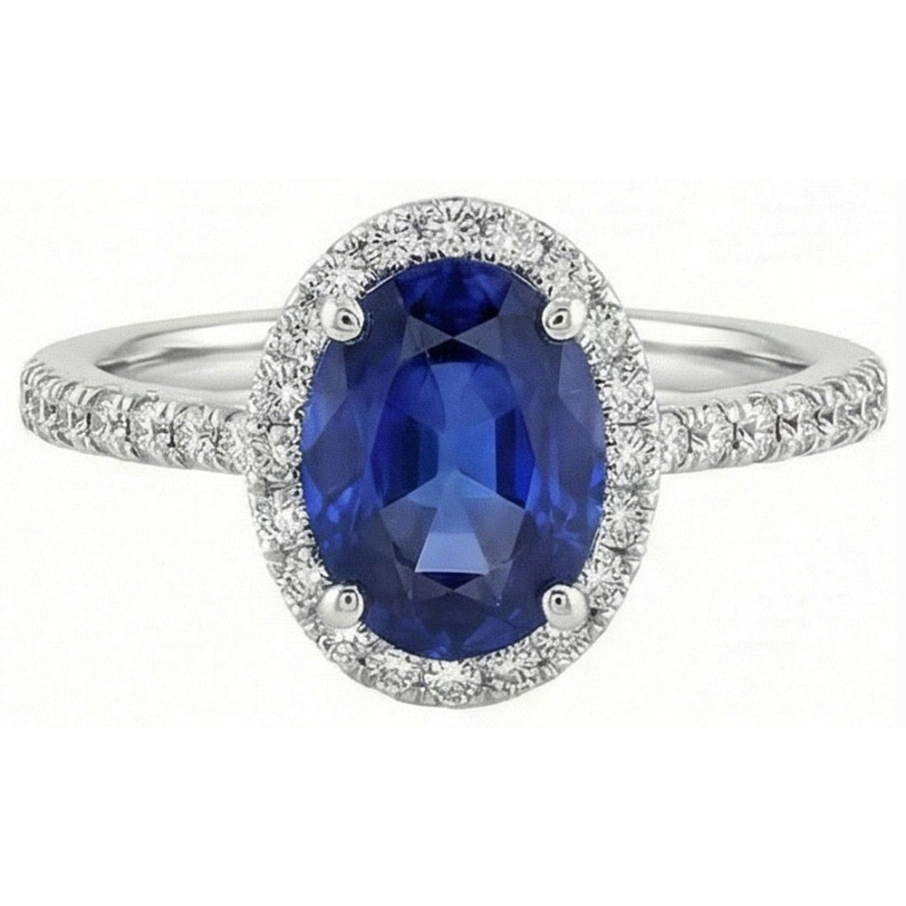 3 Ct Oval Sri Lankan Sapphire Natural Earth Mined Diamond Ring Solid Gold 14K