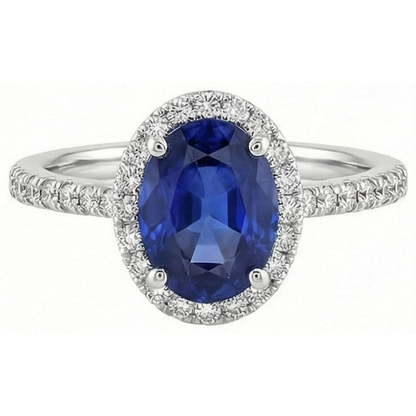 3 Ct Oval Sri Lankan Sapphire Natural Earth Mined Diamond Ring Solid Gold 14K