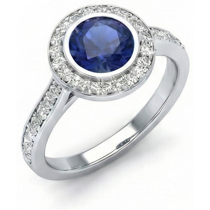 3 Ct Round Cut Ceylon Sapphire Natural Earth Mined Diamonds Ring White Gold 14K