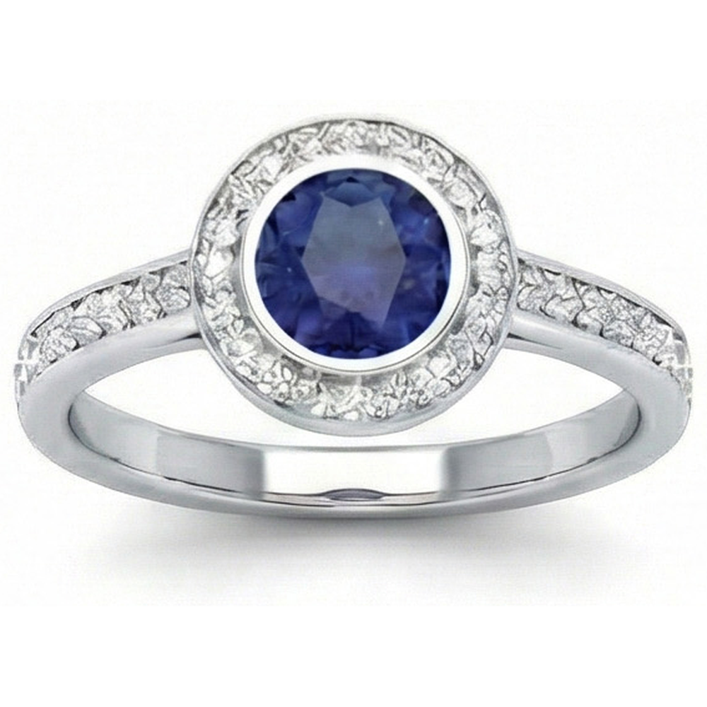 3 Ct Round Cut Ceylon Sapphire Natural Earth Mined Diamonds Ring White Gold 14K