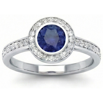 3 Ct Round Cut Ceylon Sapphire Natural Earth Mined Diamonds Ring White Gold 14K