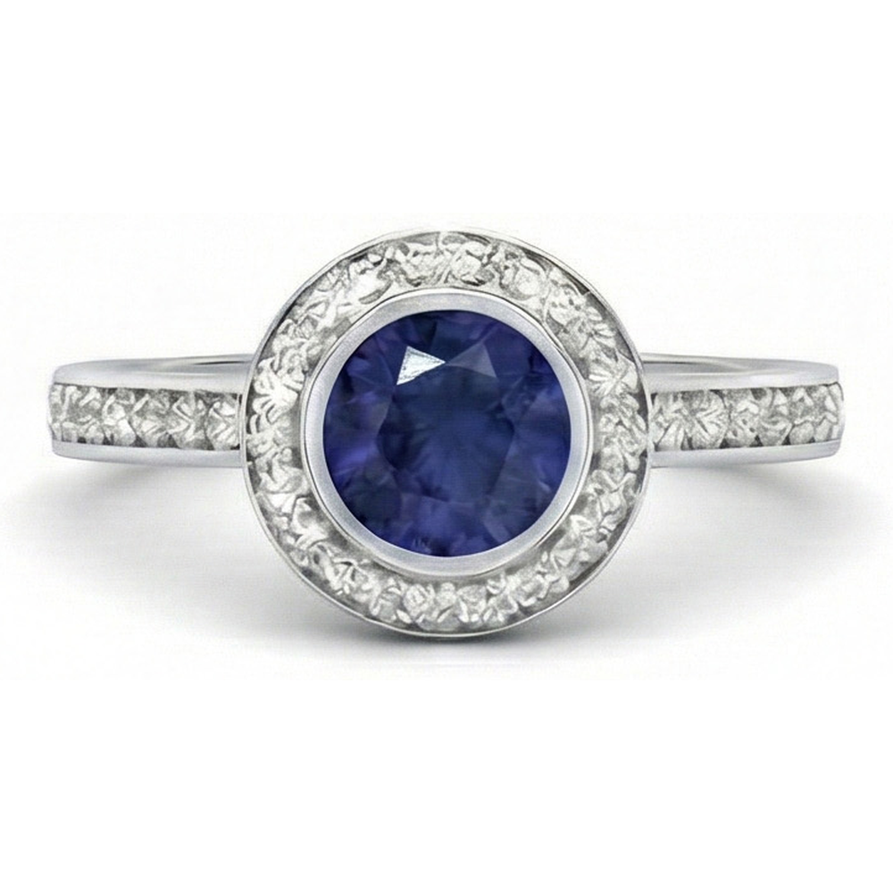 3 Ct Round Cut Ceylon Sapphire Natural Earth Mined Diamonds Ring White Gold 14K