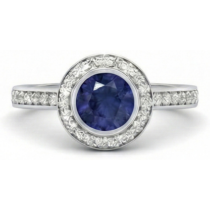 3 Ct Round Cut Ceylon Sapphire Natural Earth Mined Diamonds Ring White Gold 14K