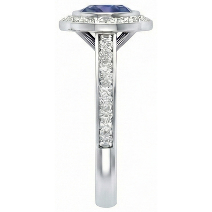 3 Ct Round Cut Ceylon Sapphire Natural Earth Mined Diamonds Ring White Gold 14K