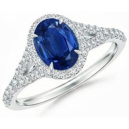 3 Ct Sapphire And Natural Earth Mined Diamonds Ring White Gold 14K Prong Set