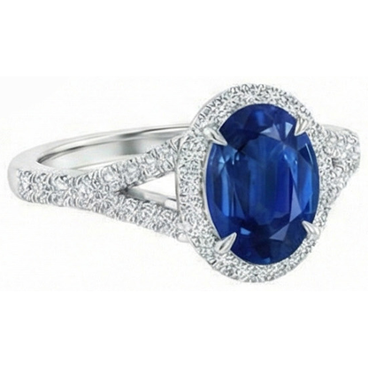 3 Ct Sapphire And Natural Earth Mined Diamonds Ring White Gold 14K Prong Set
