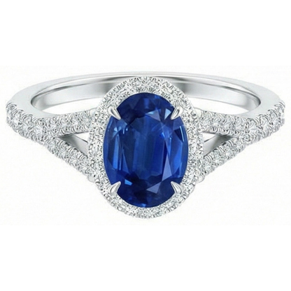 3 Ct Sapphire And Natural Earth Mined Diamonds Ring White Gold 14K Prong Set