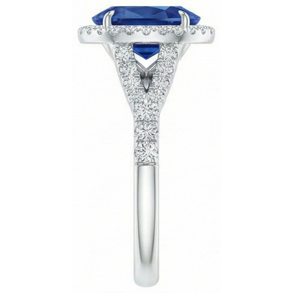 3 Ct Sapphire And Natural Earth Mined Diamonds Ring White Gold 14K Prong Set