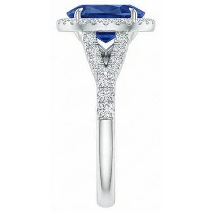 3 Ct Sapphire And Natural Earth Mined Diamonds Ring White Gold 14K Prong Set