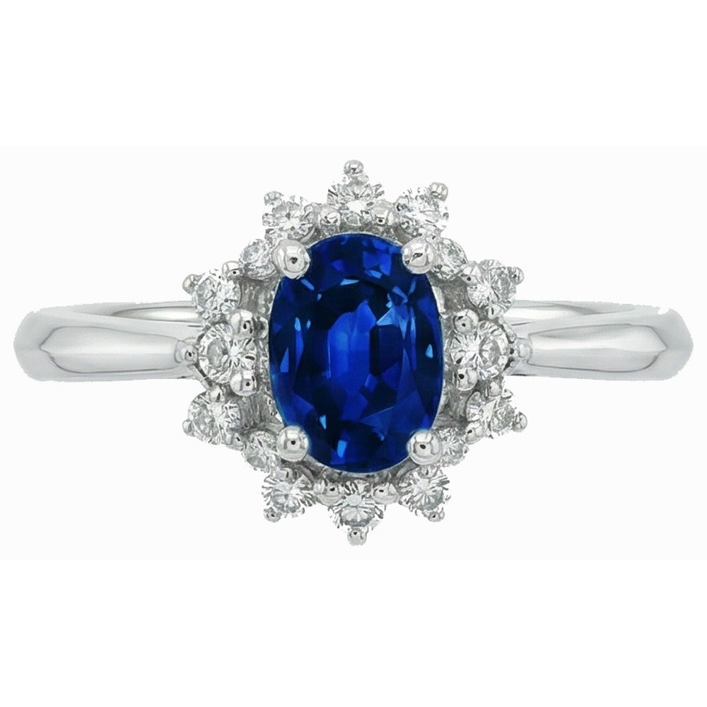 3 Ct Sri Lankan Sapphire With Natural Earth Mined Diamonds Ring White Gold 14K