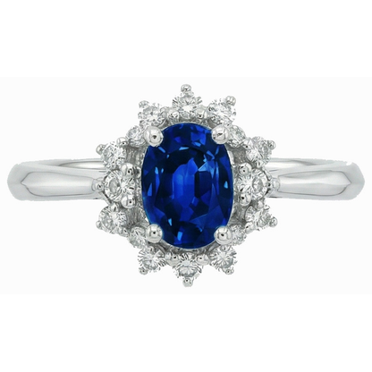 3 Ct Sri Lankan Sapphire With Natural Earth Mined Diamonds Ring White Gold 14K